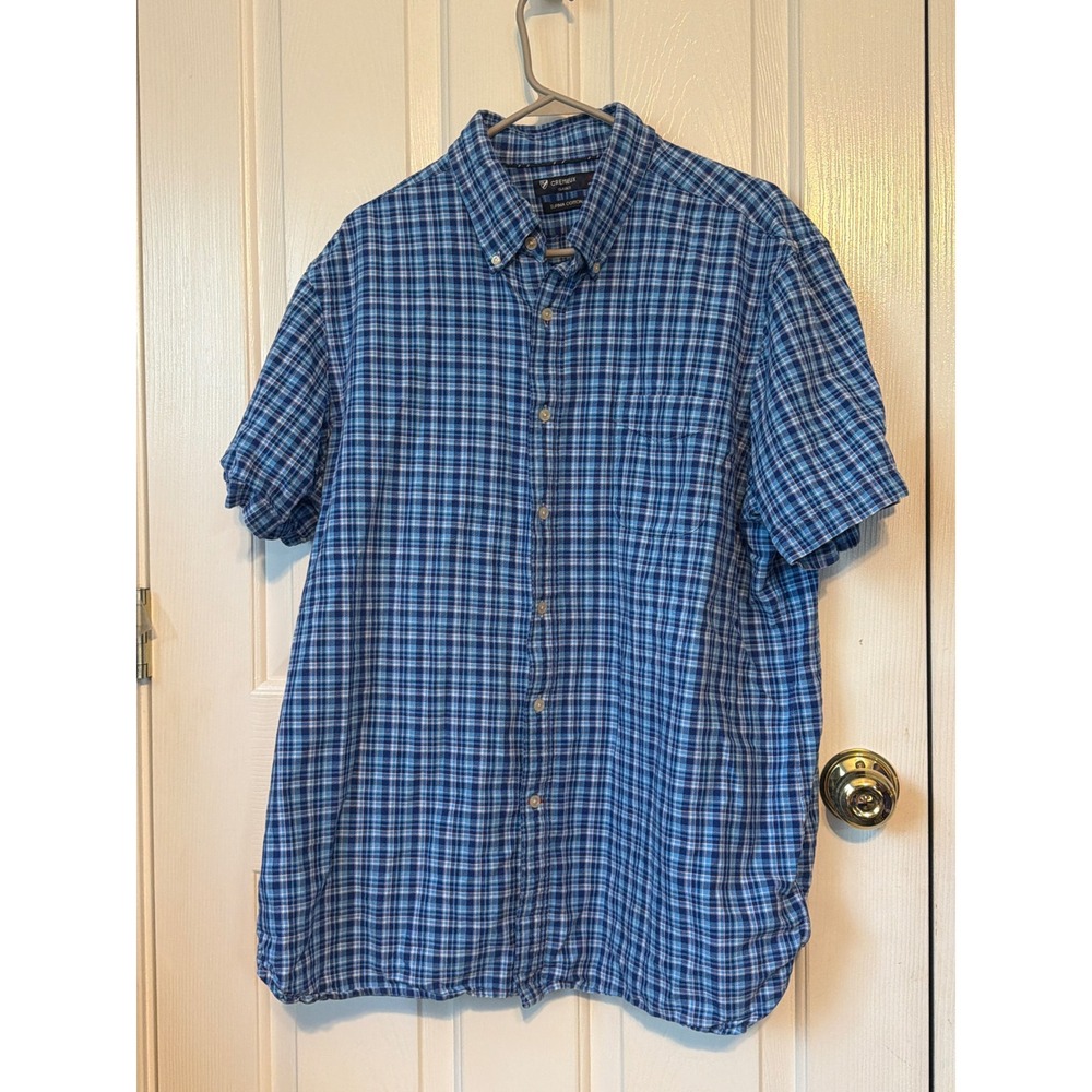 Cremieux Classics Mens XL Blue Plaid Supima Short Sleeve Button Down Shirt